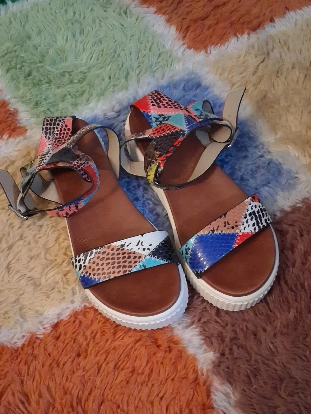 MIA Multicolor Snake-Print Platform Ankle-Strap Sandals